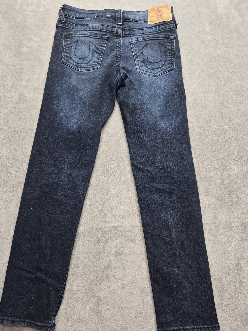 True Religion Geno Relaxed Slim Dark Wash Distressed Denim Jeans Junior Size 14